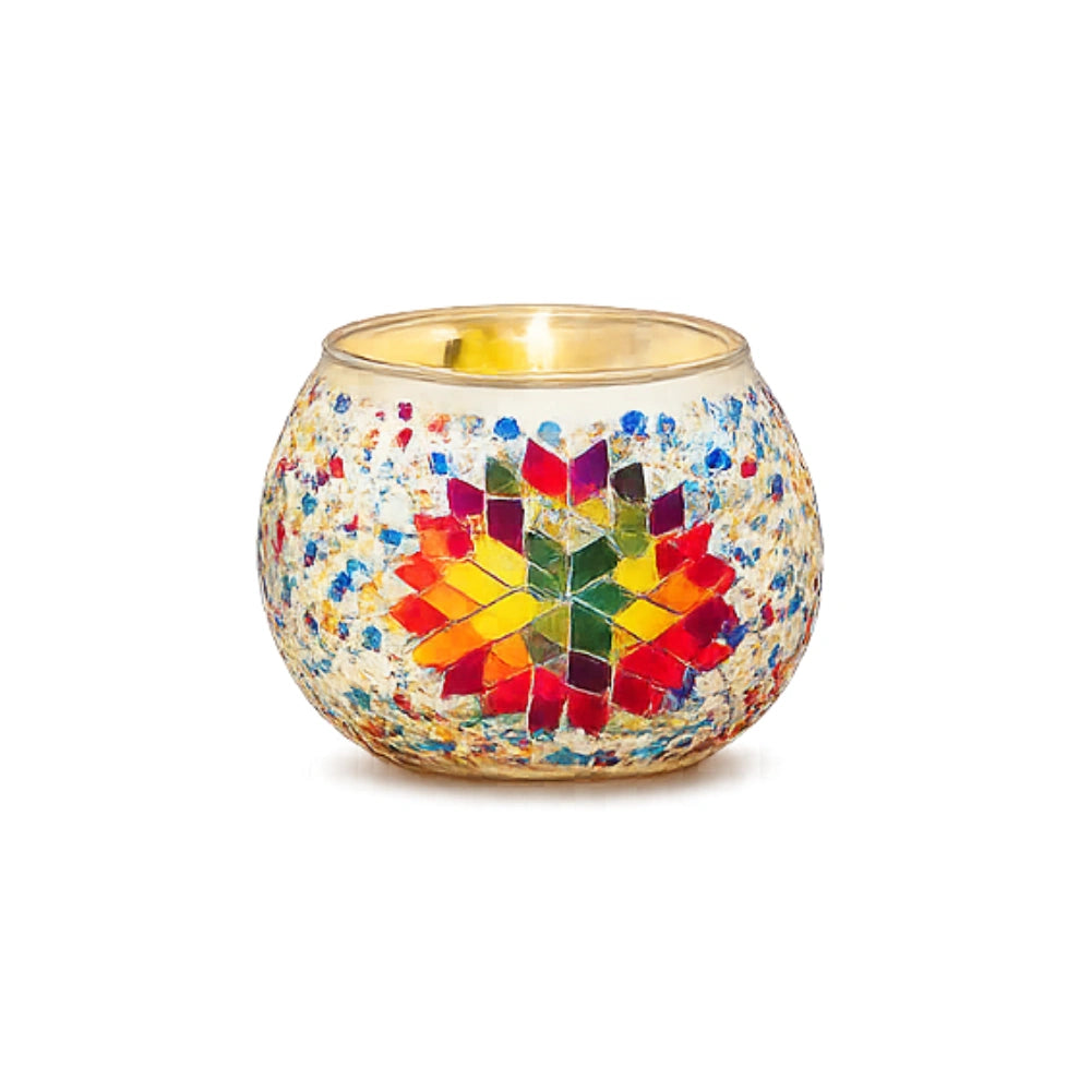 Turkish mosaic candle holder made with colorful glass tiles