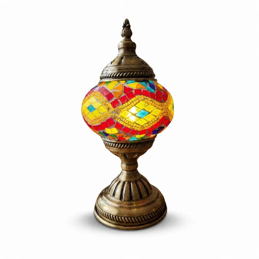 Handmade Turkish mosaic table lamp made of colorful glass tiles